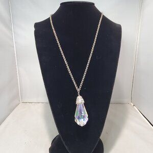 Banana Republic Silver Chain Pear Drop with Rhinestones Necklace: